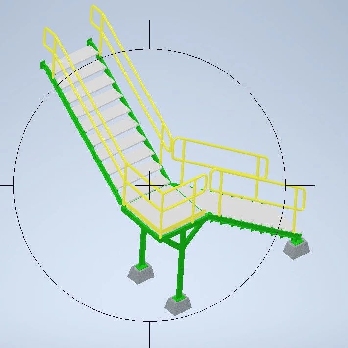【工程机械】90度拐角钢结构楼梯3D数模图纸 INVENTOR设计
