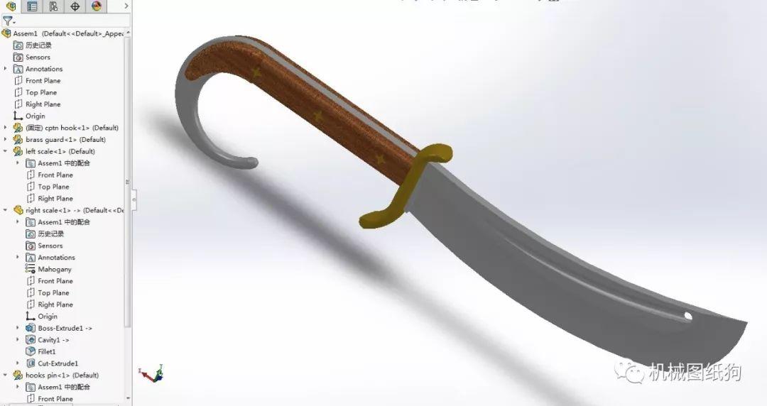 【武器模型】Captain Hook砍刀模型3D图纸 Solidworks设计_SolidWorks-仿真秀干货文章