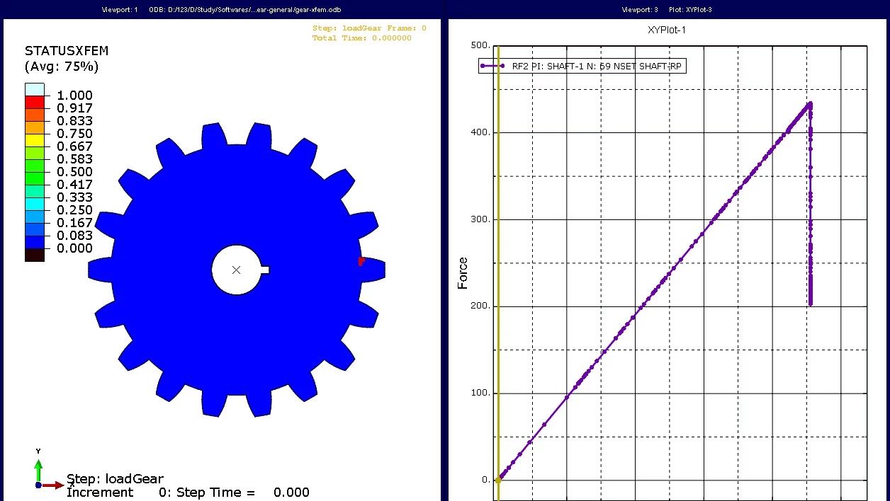 ABAQUS培训案例之断裂专题案例6-XFEM二维齿轮裂纹扩展