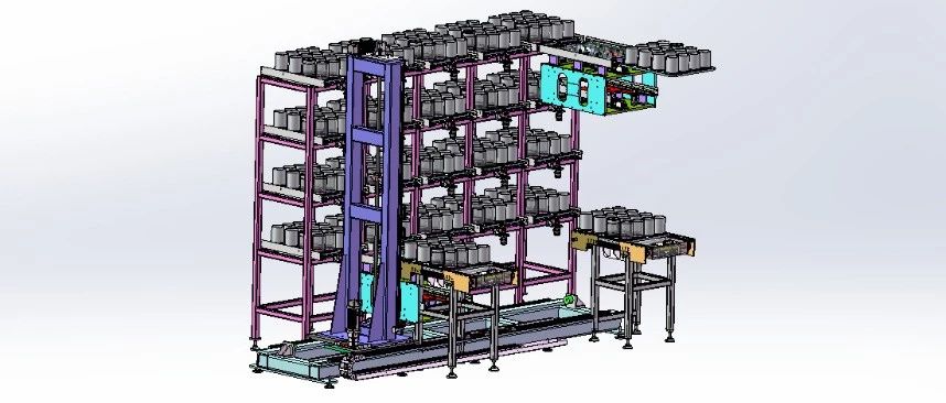 【工程机械】小型立库自动进出料系统3D图纸 Solidworks19设计