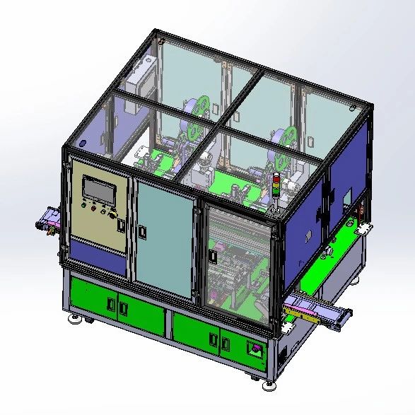 【非标数模】双工位贴易撕贴胶纸设备3D数模图纸 Solidworks18设计