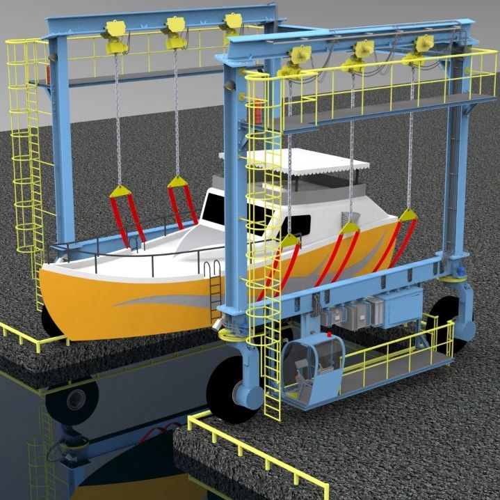 【工程机械】用于船舶升降的移动门式起重机3D数模图纸 Solidworks设计