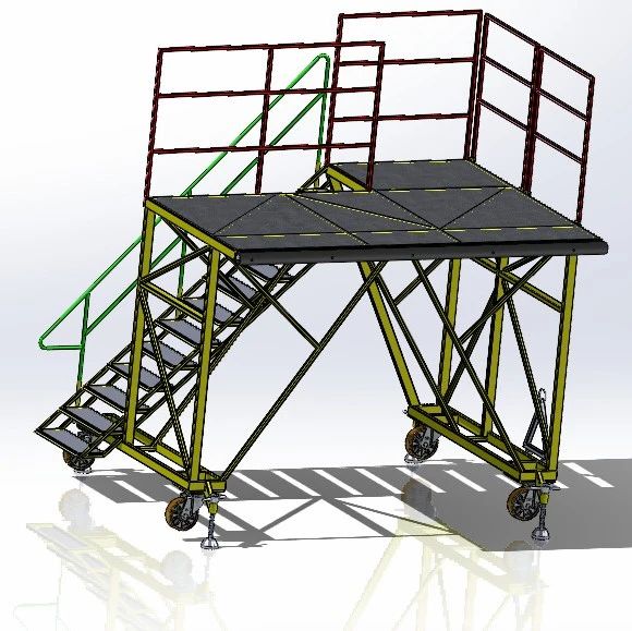 【工程机械】B787 Ladder 2250m移动工业楼梯3D数模图纸 Solidworks设计