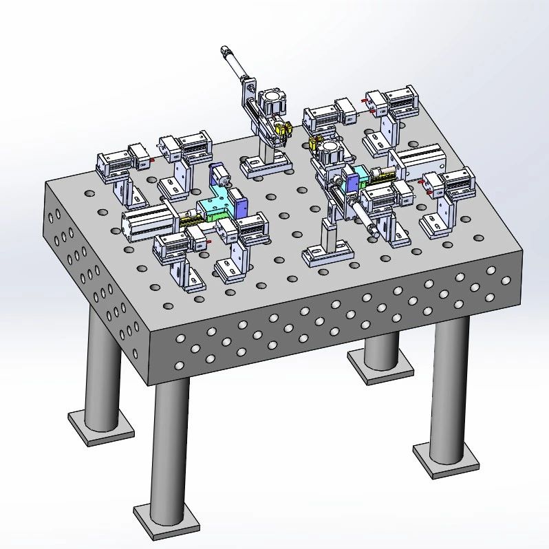 【工程机械】气动焊接柔性工装平台3D数模图纸 Solidworks20设计