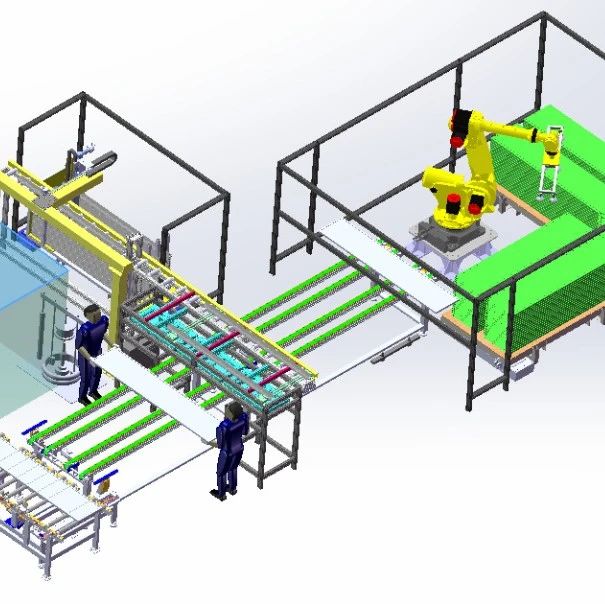 【非标数模】电梯壁板自动涂胶装配生产线3D数模图纸 Solidworks19设计