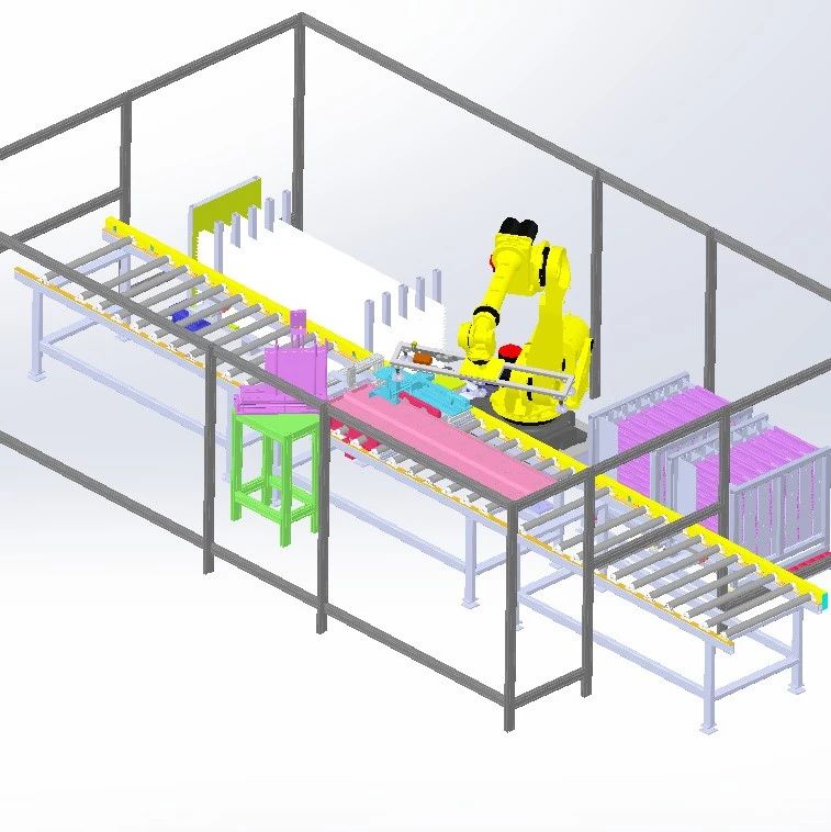 【非标数模】门板加强筋封头自动放料工作站3D数模图纸 Solidworks19设计