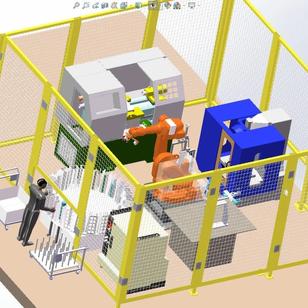 【工程机械】数控机床机器人上下料方案3D数模图纸 Solidworks19设计