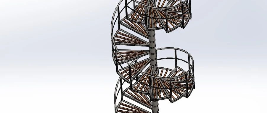 【生活艺术】钢制螺旋楼梯3D数模图纸 Solidworks设计