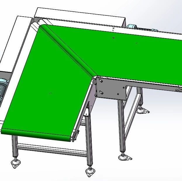 【非标数模】90度转弯皮带输送机 直角转弯3D数模图纸 Solidworks设计