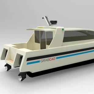 【海洋船舶】10米双体快艇简易模型3D图纸 IGES STEP格式