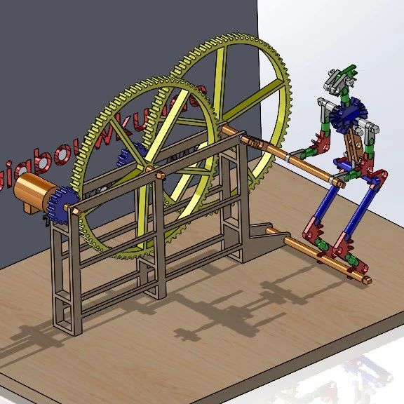 【精巧机构】The crank man摇齿轮的怪人3D数模图纸 Solidworks设计