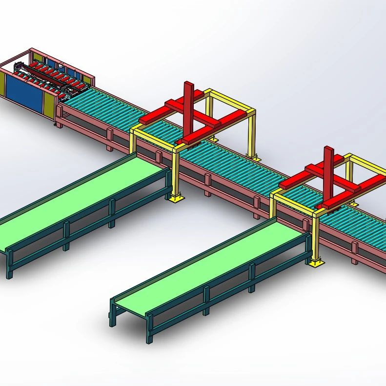 【非标数模】纸箱打包双组蓓链传送生产线3D数模图纸 Solidworks17设计
