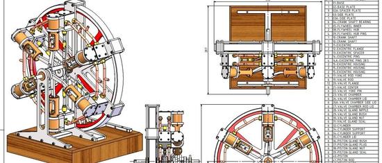 【发动机电机】J.A.M DE WALL五缸星形径向发动机3D数模图纸