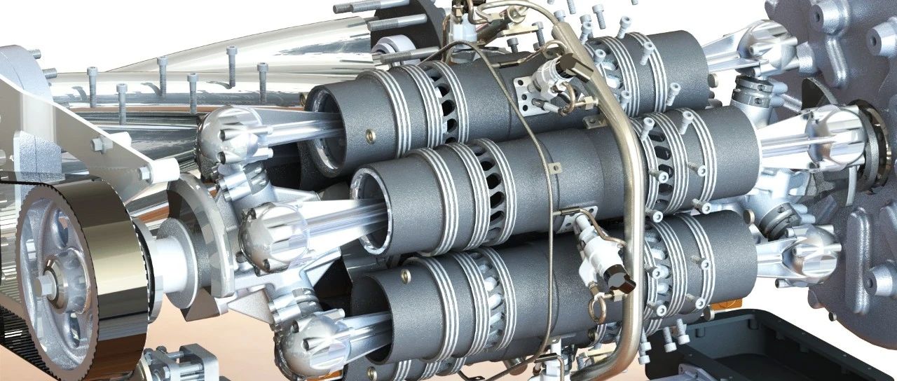 【发动机电机】双冲程斜盘式增压柴油发动机内部结构3D图纸 Solidworks设计 附STEP
