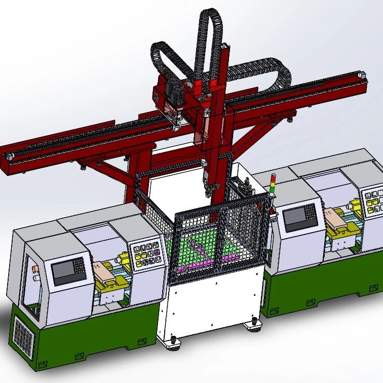 【工程机械】车床一出二三轴桁架机械手3D数模图纸 Solidworks16设计