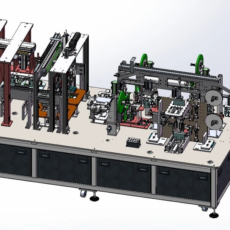 【非标数模】方形锂电池电芯贴胶带合拢设备3D数模图纸 Solidworks18设计