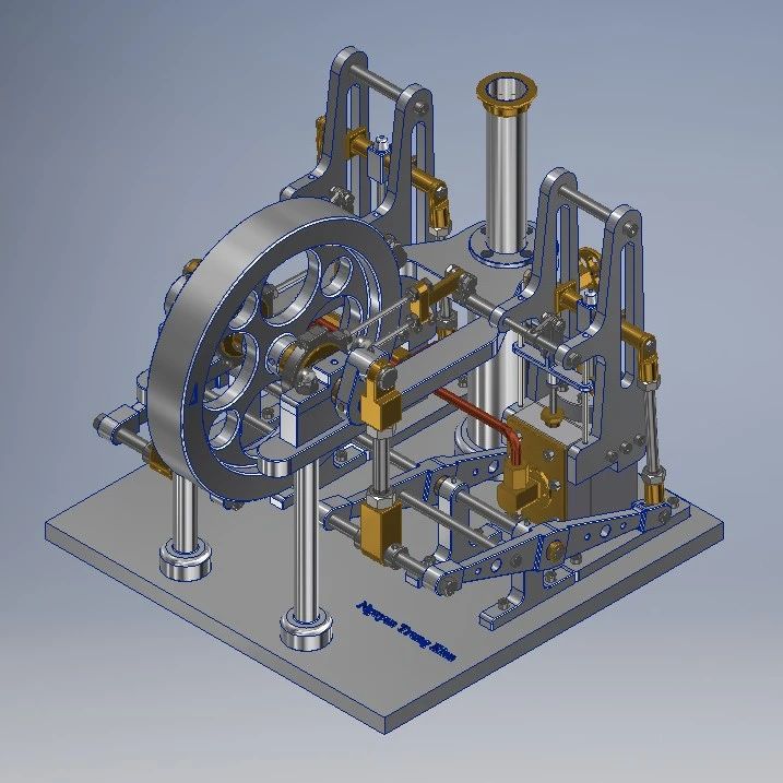【发动机电机】two-cylinder engine双缸蒸汽机3D数模图纸 INVENTOR设计