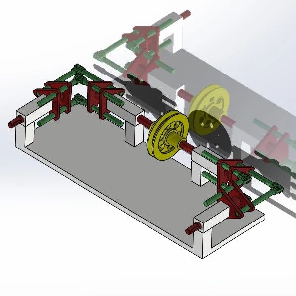 【精巧机构】驱动两个远距离轴反向旋转的机构3D图纸 Solidworks设计
