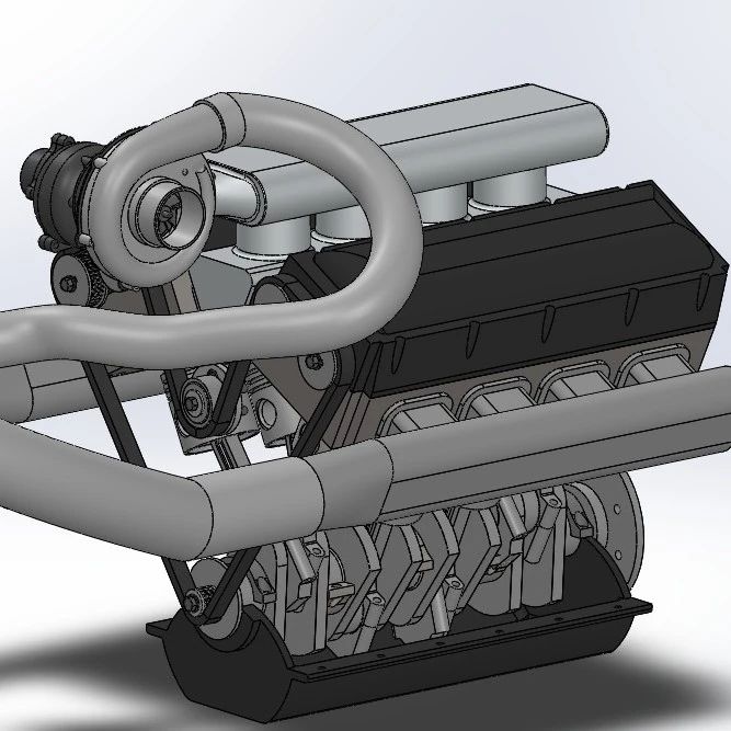 【发动机电机】单涡轮V8发动机简易模型3D图纸 Solidworks设计