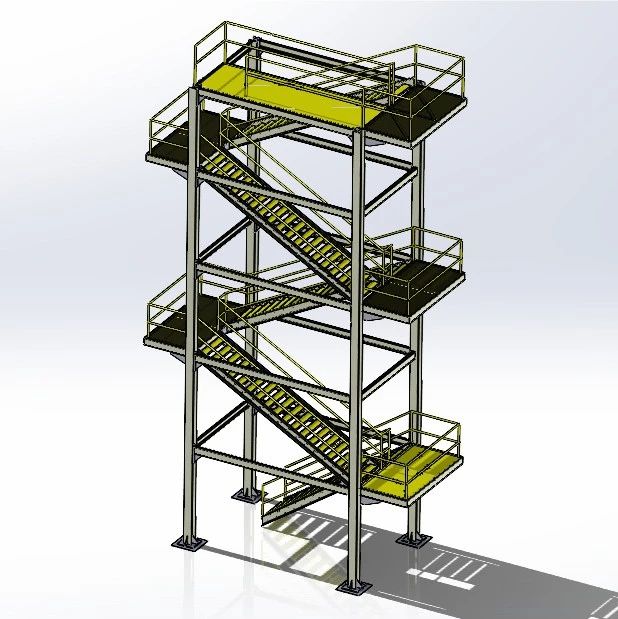 【工程机械】emergency-stair紧急逃生钢结构楼梯3D图纸 Solidworks设计