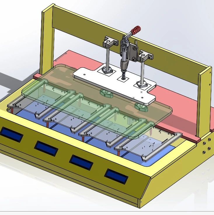 【工程机械】Jig test PCB夹具测试PCB三维图纸 Solidworks设计