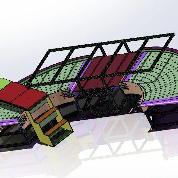 【工程机械】180度+90度转弯皮带输送机流水线3D图纸 Solidworks设计