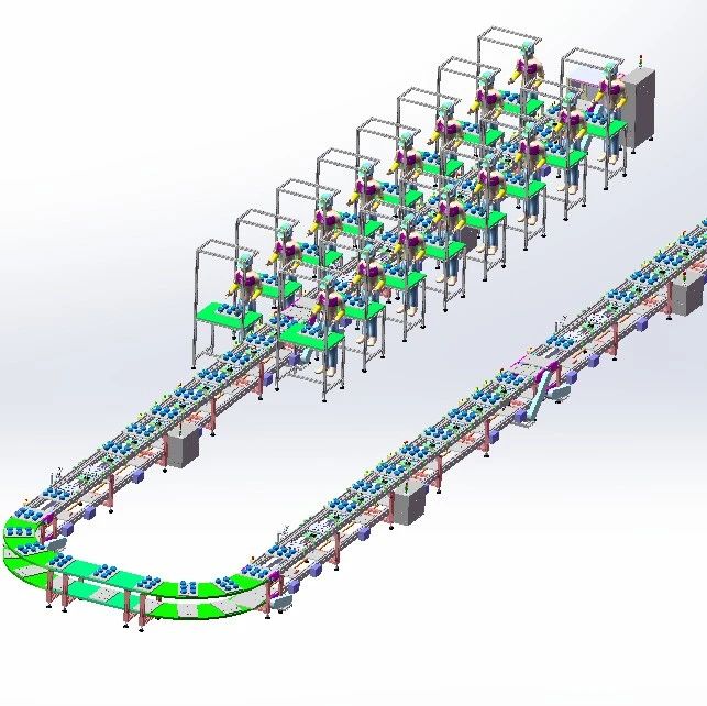 【工程机械】产品组装倍速链流水线3D数模图纸 Solidworks设计