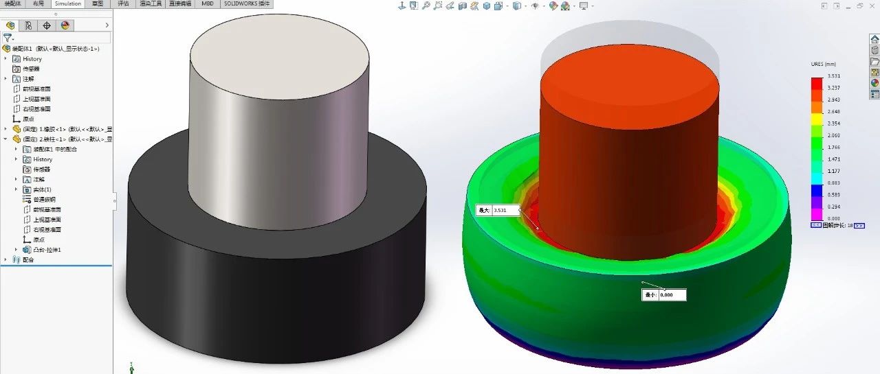 SolidWorks Simulation橡胶挤压弹性仿真