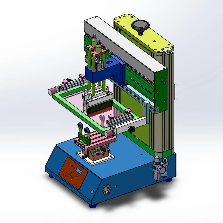 【非标数模】200X200mm小型滚动丝印机3D数模图纸 Solidworks20设计