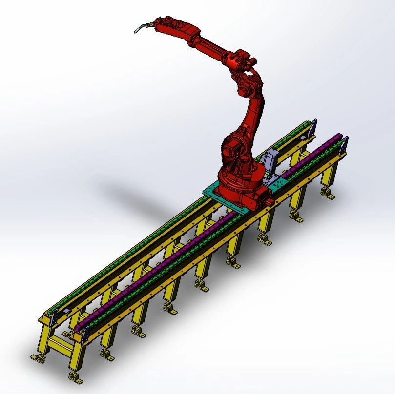 【工程机械】机器人焊接生产线行走轴3D数模图纸 Solidworks设计