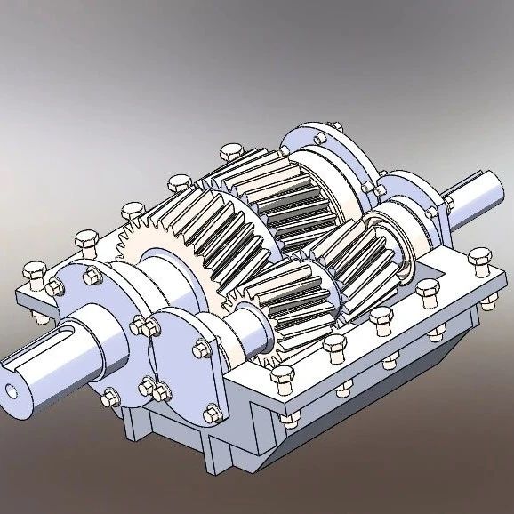 【差减变速器】helical gear box斜齿轮箱结构3D图纸 Solidworks设计