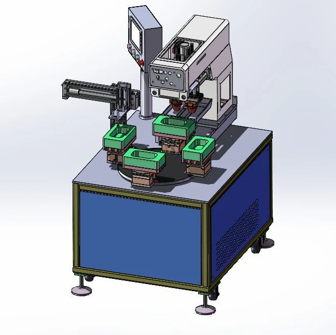 【非标数模】四工位转盘移印机3D数模图纸 Solidworks20设计