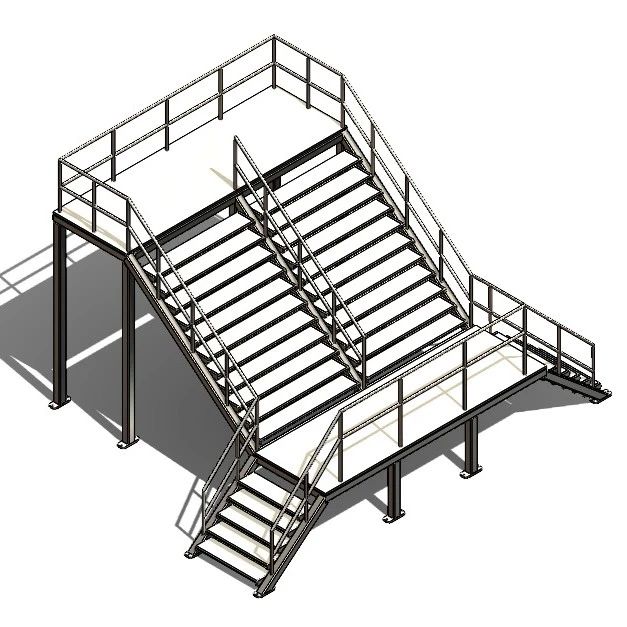 【工程机械】带楼梯的工业高架平台V2三维图纸 Solidworks设计 附STEP