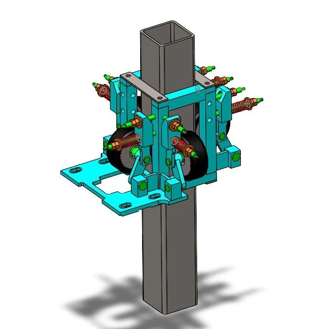 【工程机械】单轨道方管导辊升降结构3D图纸 Solidworks设计