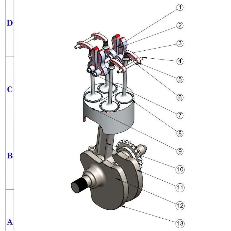 【发动机电机】单缸发动机内部结（活塞、阀门）3D数模图纸 Solidworks设计