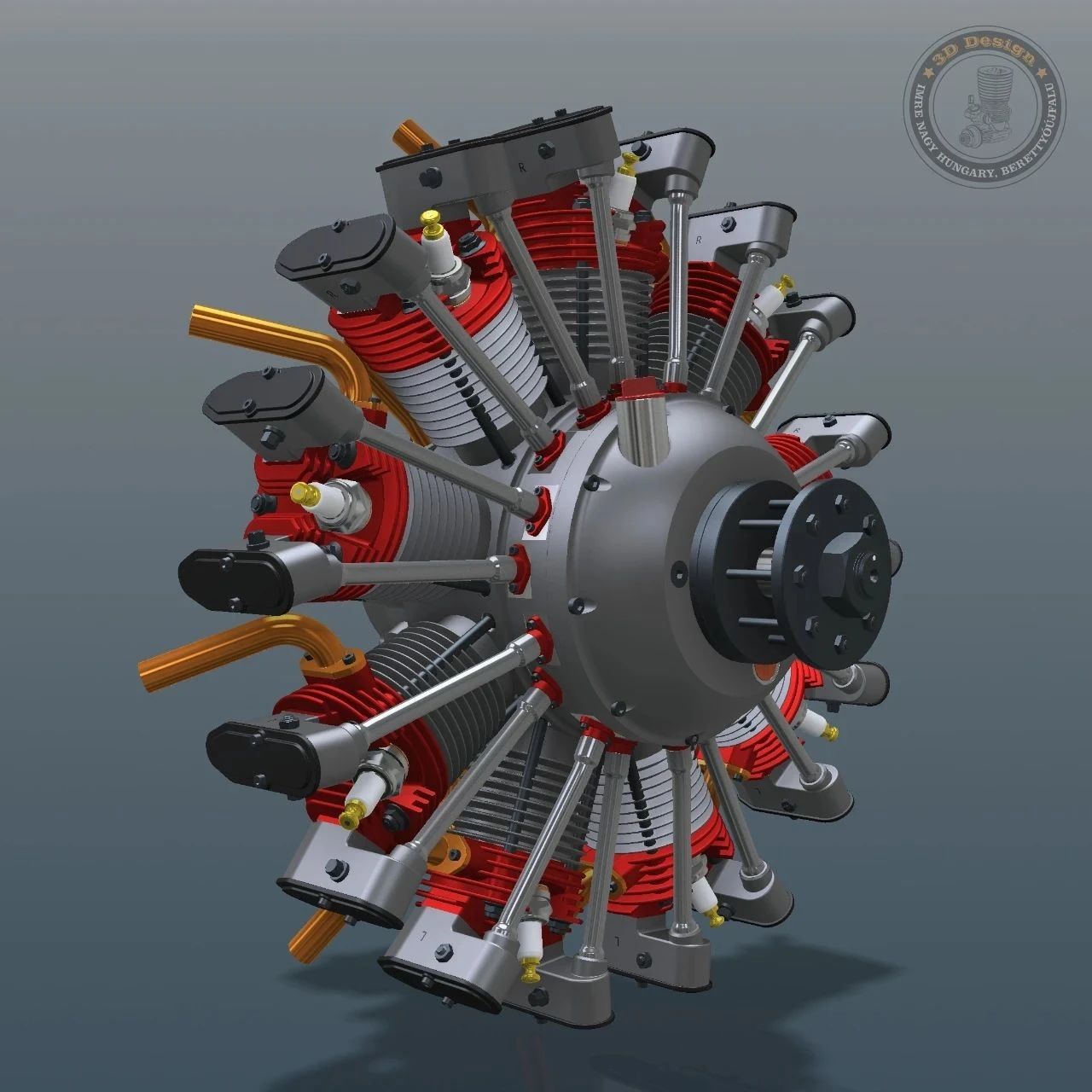 【发动机电机】Radial engine nine cylinders九缸星形发动机3D图纸