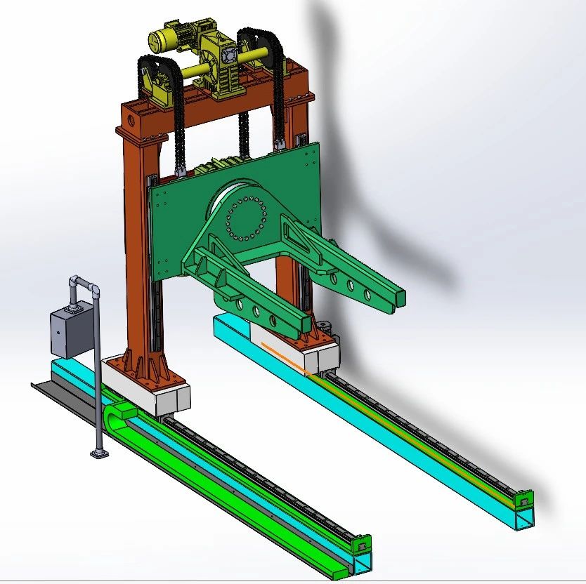 【工程机械】带有移动地轨的升降翻转工作台3D数模图纸 Solidworks20设计