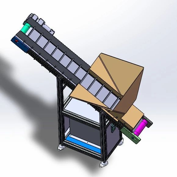 【工程机械】平皮带爬坡机提升运输机3D数模图纸 Solidworks18设计