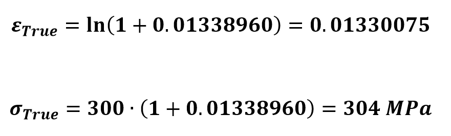 true strain and stress calculation example