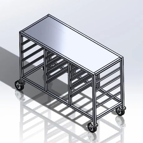 【工程机械】不锈钢框架四轮推车3D图纸 Solidworks设计