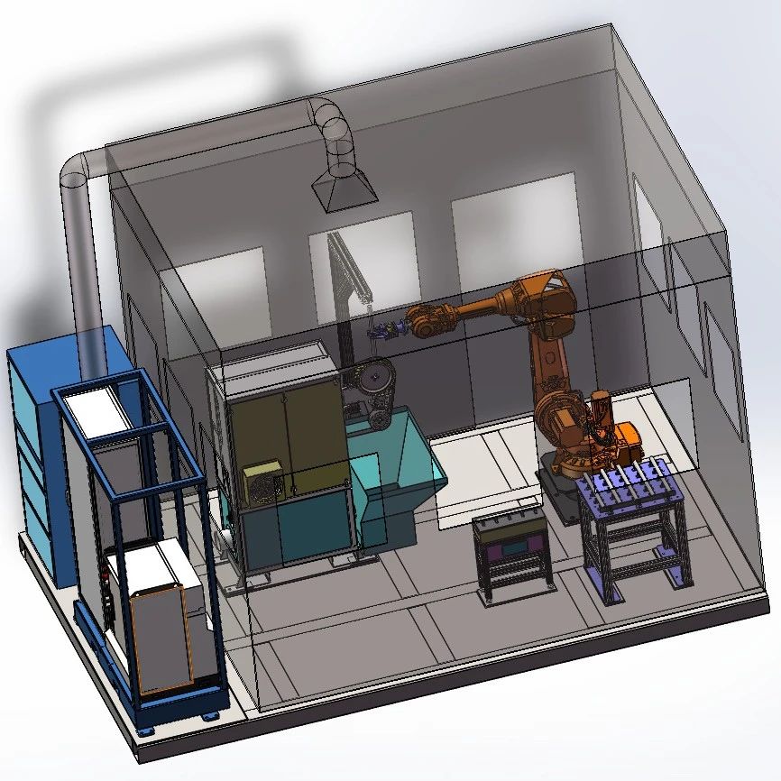 【非标数模】机器人砂带耗材寿命测试工作站3D图纸 Solidworks22设计