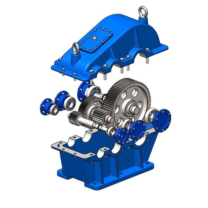 【差减变速器】二级圆柱直齿轮工业齿轮箱3D数模图纸 Solidworks设计 附STEP