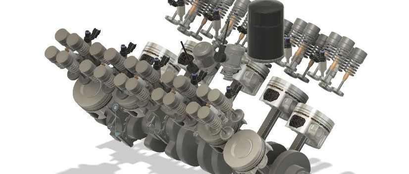 【发动机电机】带直喷燃油系统V8发动机内部结构3D图纸 STEP格式