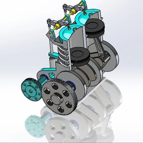 【发动机电机】双缸内燃机内部演示结构3D图纸 Solidworks设计