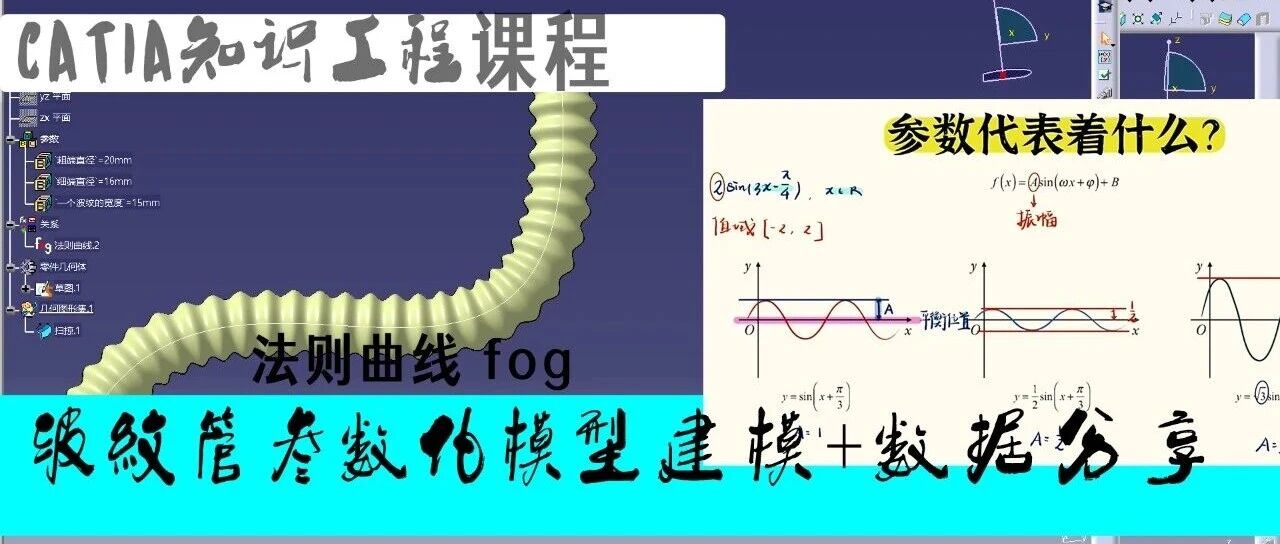 [CATIA参数化建模实例]如何做一段参数化的波纹管+参数化模型分享?