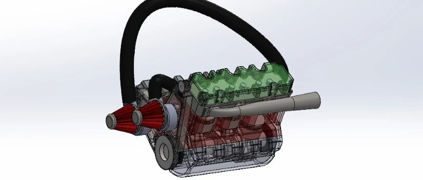 【发动机电机】带二维图纸的 V6 双涡轮增压发动机3D数模 Solidworks设计 附平面工程图