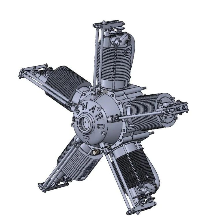 【发动机电机】Renard engine五缸星形发动机3D数模图纸 STEP格式