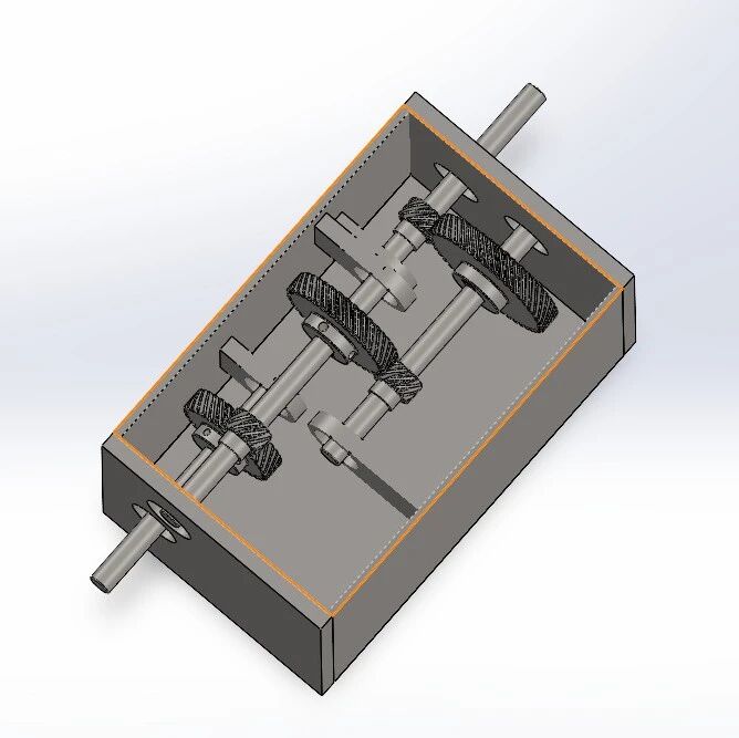 【差减变速器】输入轴与输出轴共线的三级斜齿轮减速箱3D数模图纸 Solidworks设计