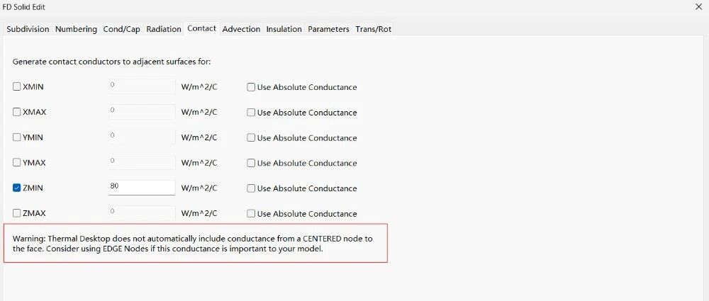 【Thermal Desktop】模型编辑页面传导(Contact)设置