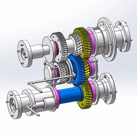 【工程机械】汽车分动器内部齿轮结构3D数模图纸 Solidworks16设计